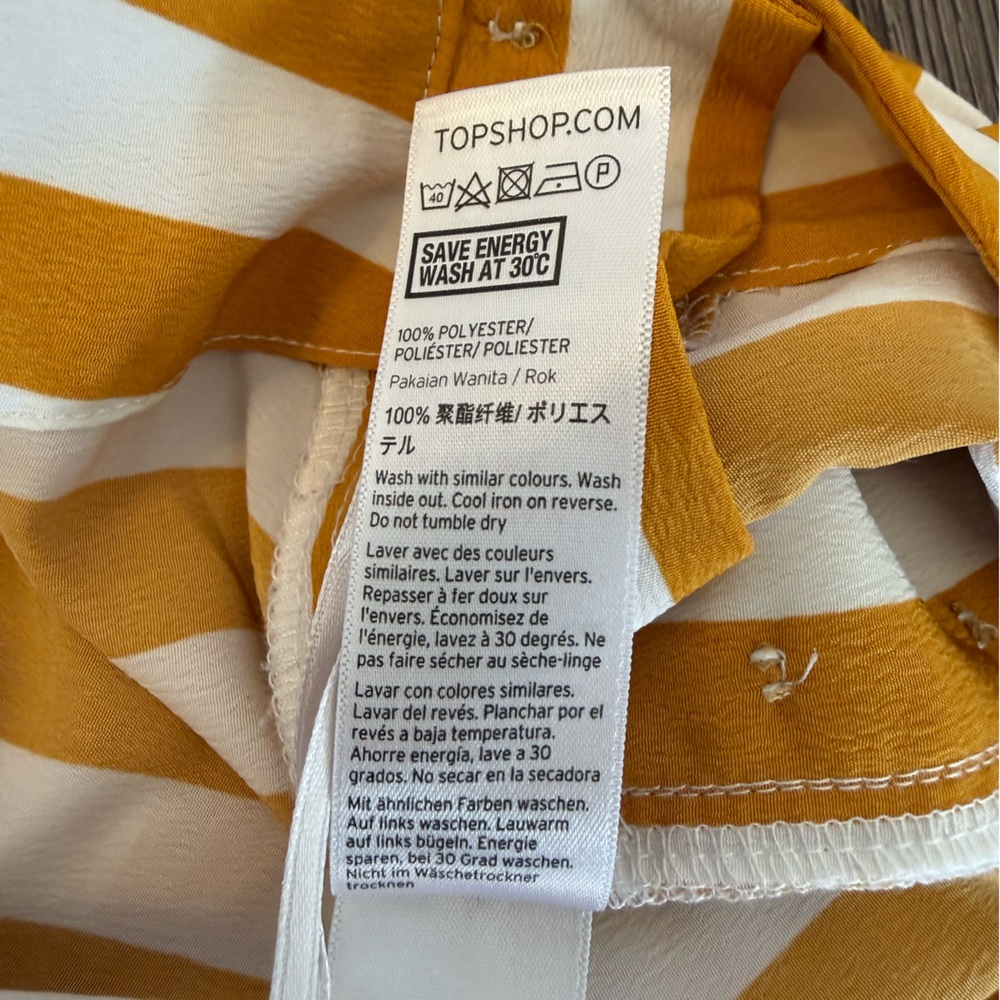 Top shop Asymmetrical Midi White/Yellow Striped Handkerchief Skirt w/ Buttons - Picture 5 of 6